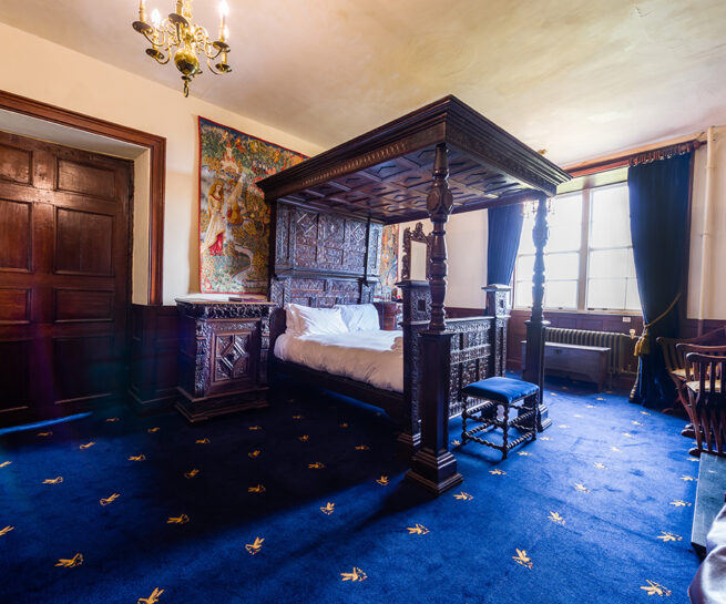 Four poster antique bed in the Evidence bedroom at Appleby Castle