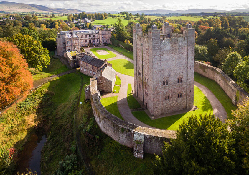 Aerial view of the Norman Keep at Appleby Castle